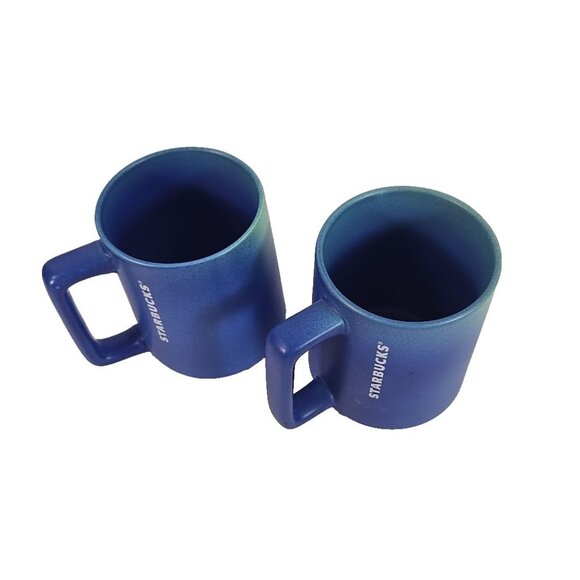 Starbucks Blue Matte Ceramic Coffee Mug Set 14oz Modern Minimalist Pair - Picture 2 of 5